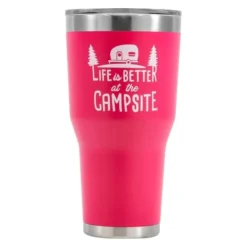 Camco® 53062 - "Life Is Better At The Campsite" 30 Oz. Pink Stainless Steel Thermo Tumbler With "Life Is Better At The Campsite" Logo