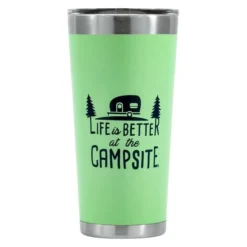 Camco® 53063 - "Life Is Better At The Campsite" 20 Oz. Green Stainless Steel Thermo Tumbler With "Life Is Better At The Campsite" Logo