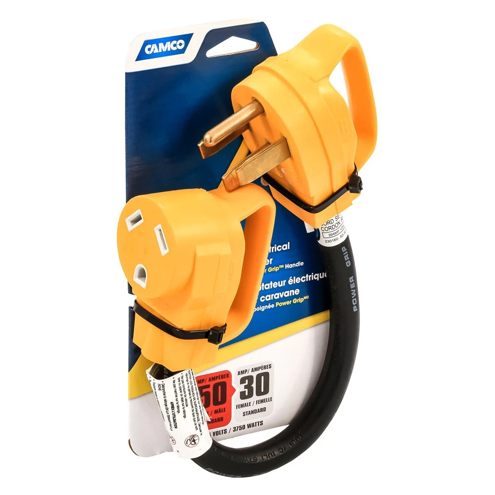Camco® 55173 - Power Grip™ 18" Dogbone Power Adapter With Handle Grip (50A Male X 30A Female) 2 Camco® 55173 - Power Grip™ 18" Dogbone Power Adapter With Handle Grip (50A Male X 30A Female) - Image 2