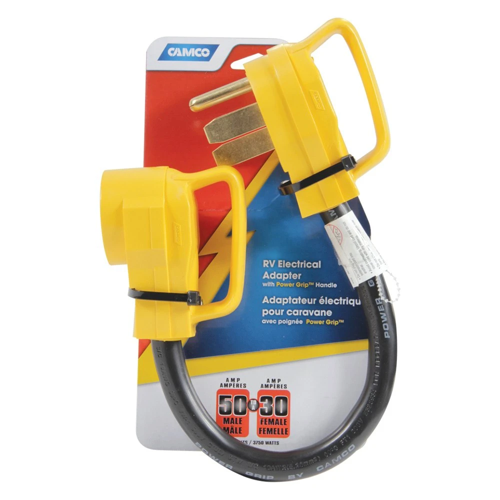 Camco® 55173 - Power Grip™ 18" Dogbone Power Adapter With Handle Grip (50A Male X 30A Female) 3 Camco® 55173 - Power Grip™ 18" Dogbone Power Adapter With Handle Grip (50A Male X 30A Female) - Image 3