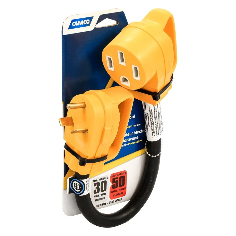 Camco® 55185 - Power Grip™ 18" Dogbone Power Adapter With Handle Grip (30A Male X 50A Female) 2 Camco® 55185 - Power Grip™ 18" Dogbone Power Adapter With Handle Grip (30A Male X 50A Female) - Image 2
