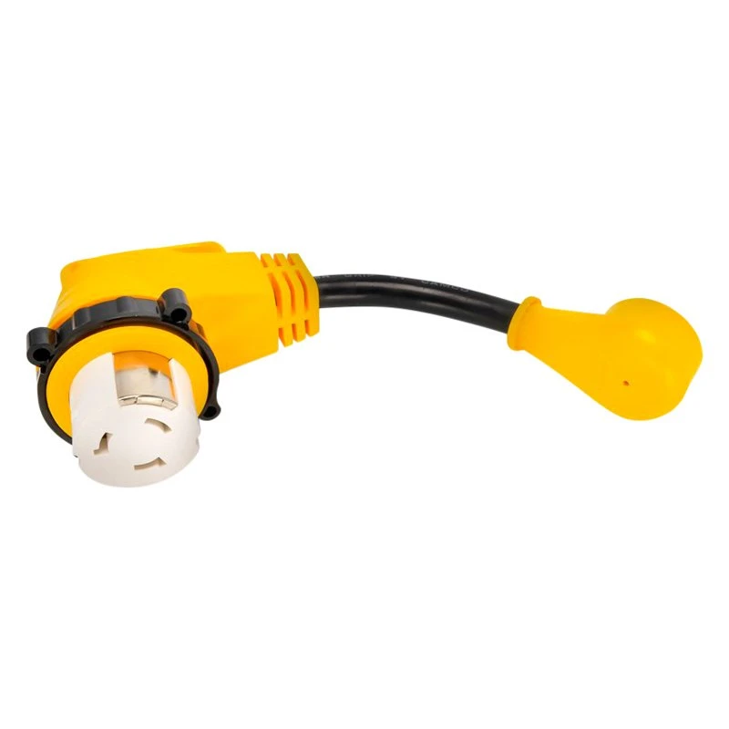 Camco® - Power Grip™ 12" Dogbone Power Adapter With Handle Grip (15A Straight Male X 50A Locking Female) 1 Camco® - Power Grip™ 12" Dogbone Power Adapter With Handle Grip (15A Straight Male X 50A Locking Female)