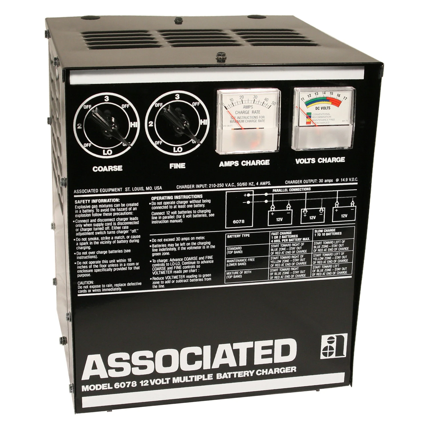 Associated Equipment® - Powerful™ 12 V Stationary Parallel Battery Charger 1 Associated Equipment® - Powerful™ 12 V Stationary Parallel Battery Charger
