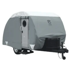 Classic Accessories® 80-296-143101-RT - Over Drive PolyPRO3™ Deluxe Teardrop Travel Trailer Cover (Gray With White Roof, Up To 8')