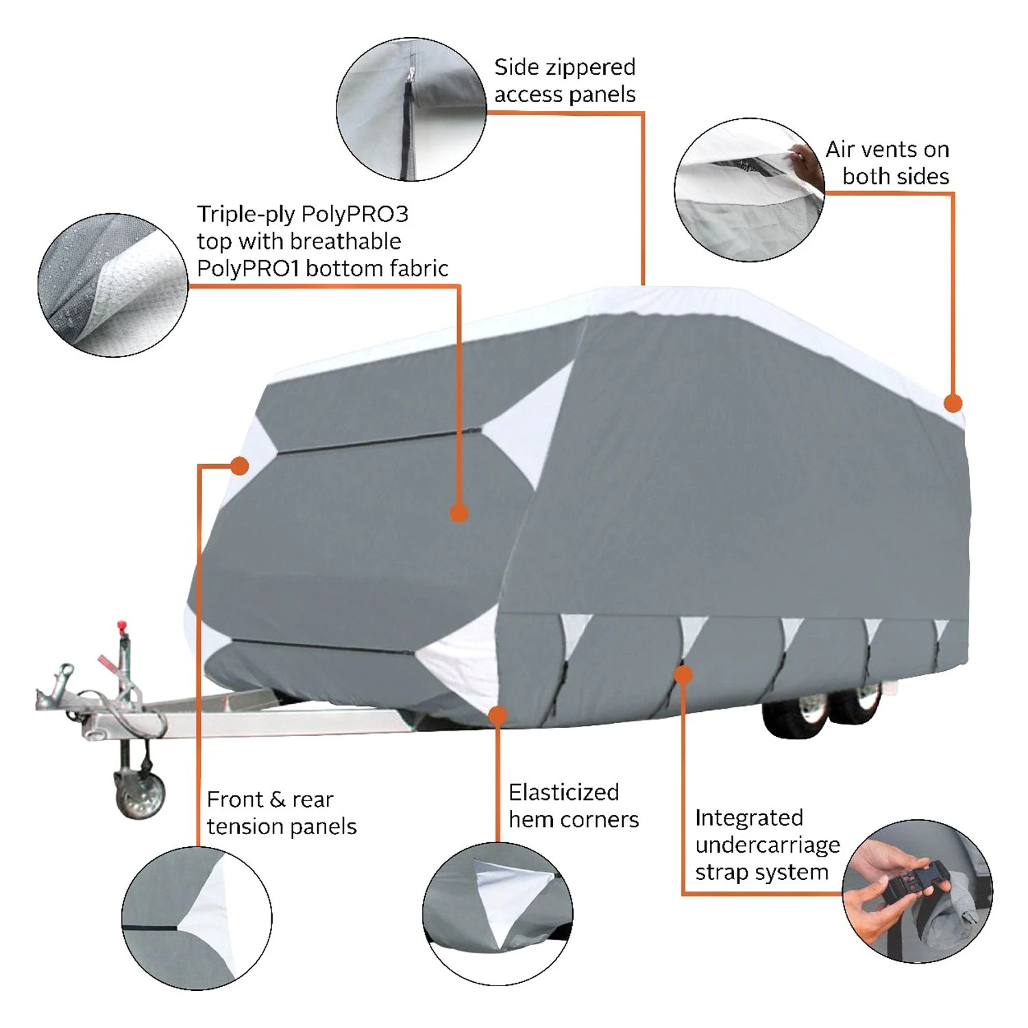 Classic Accessories® 80-302-143101-RT - Over Drive PolyPRO™3 Caravan Travel Trailer Cover (Gray With White Roof, Up To 16') 4 Classic Accessories® 80-302-143101-RT - Over Drive PolyPRO™3 Caravan Travel Trailer Cover (Gray With White Roof, Up To 16') - Image 4
