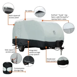 Classic Accessories® 80-474-163101-EX - SkyShield™ R-Pod Travel Trailer Cover With Front Door (Gray With White Roof, Up To 17'7") -Magma Store 80 474 163101 ex 13 scaled