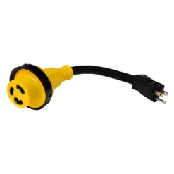 Valterra® A10-1530DBK - Mighty Cord™ 12" Dogbone Power Adapter With Standard Grip (15A Straight Male X 30A Locking Female)