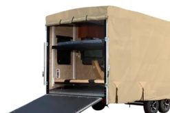 Eevelle® GLRVTH3032T - Goldline™ Toy Hauler Trailer Cover (Tan, Up To 32') -Magma Store goldline toy hauler trailer cover tan 3
