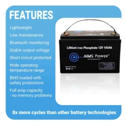 AIMS Power® - 12V 100Ah LiFePO4 Lithium Iron Phosphate Battery With Bluetooth Monitoring -Magma Store lfp12v100b 3